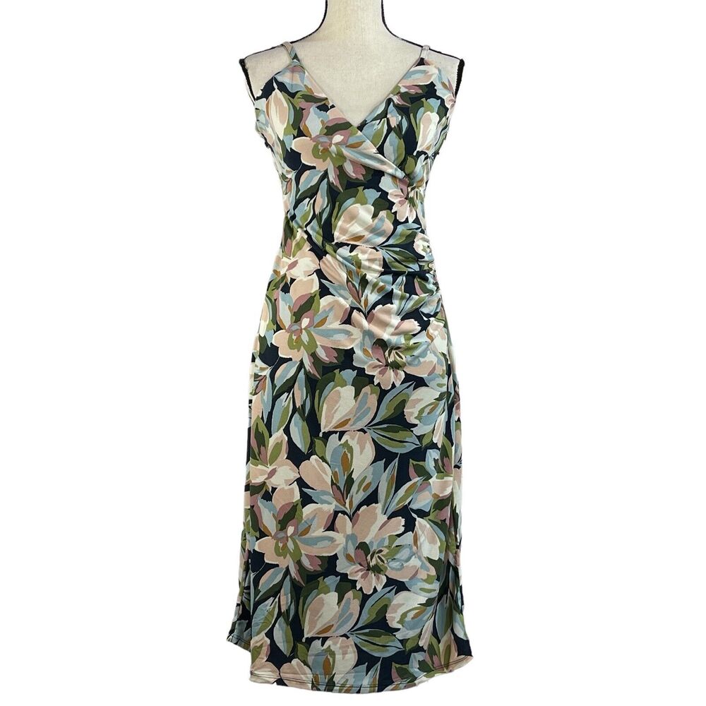 JOIE Medium Sheath Dress Floral Spaghetti Strap Surplice V-Neck Stretch Ruched